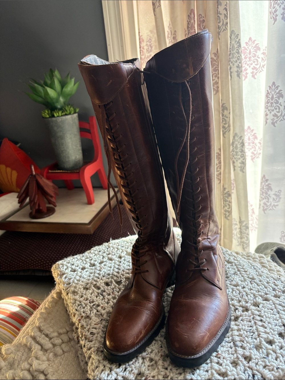 Unisa Brown Lace-Up Knee-High Women’s Riding Boots